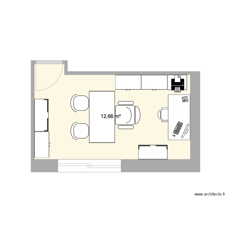 Bureau v6. Plan de 1 pièce et 13 m2