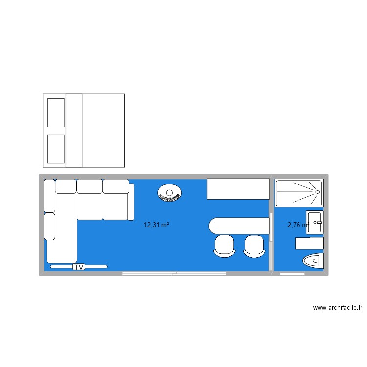 TINY. Plan de 2 pièces et 15 m2