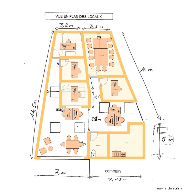 Local Commerical Hopitaux neufs. Plan de 7 pièces et 65 m2
