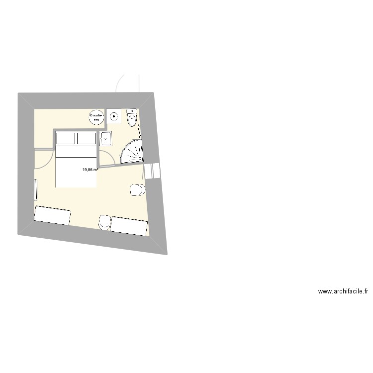 petite. Plan de 3 pièces et 59 m2