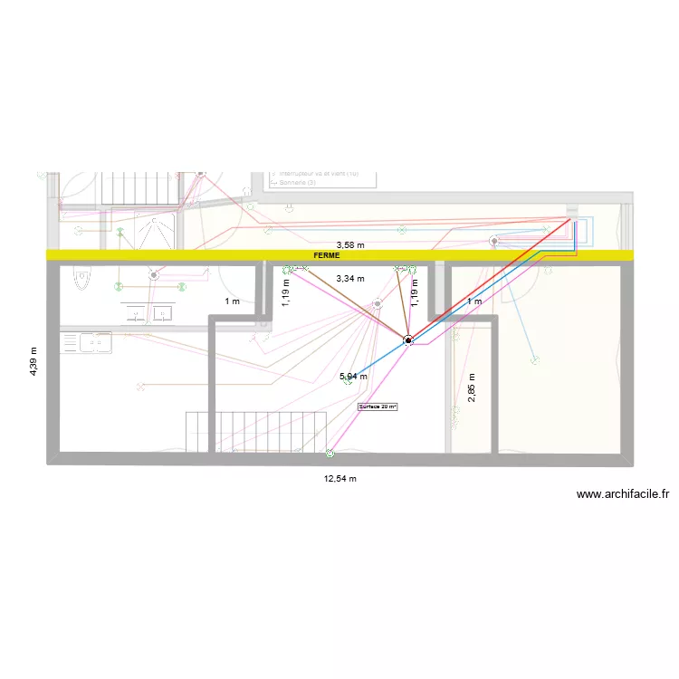 appart 1er gauche etape 5 avec etage eclairage. Plan de 4 pièces et 26 m²