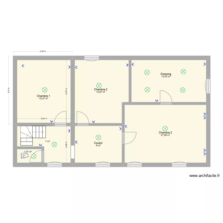 dinant etage. Plan de 7  et 83 m²