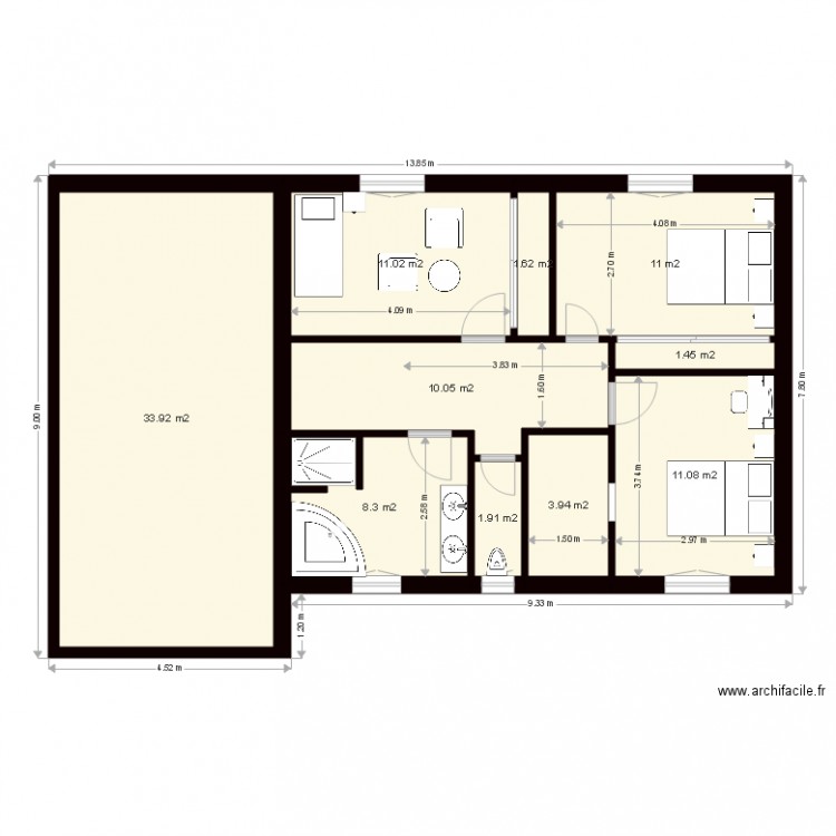 plan Naèl et Laura étage avec meuble et cotes . Plan de 0 pièce et 0 m2