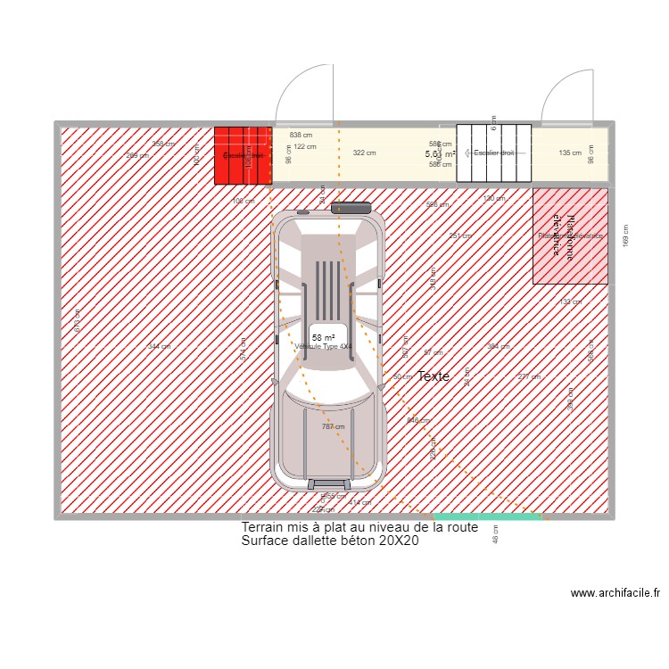 accès maison. Plan de 2 pièces et 64 m2