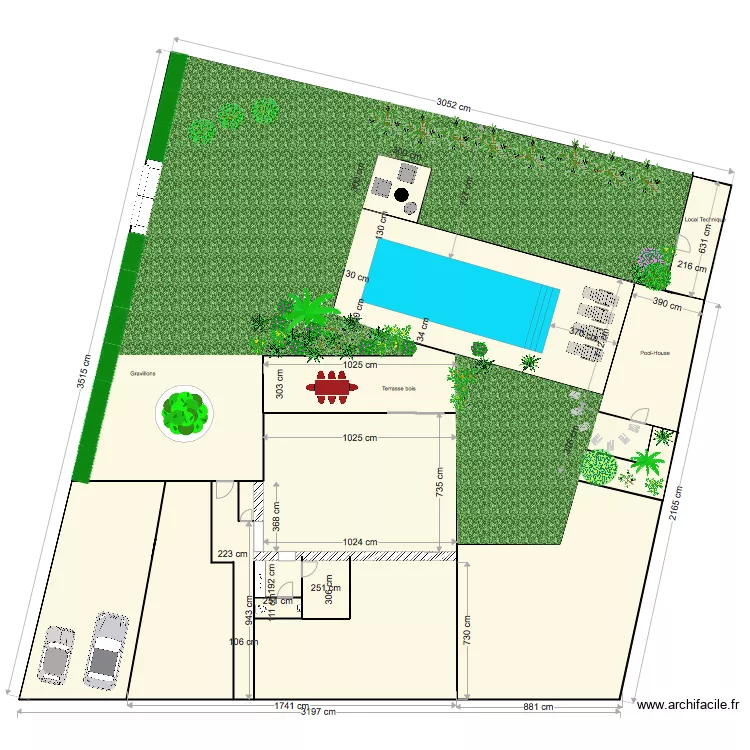 ext avec piscine et extension noyant. Plan de 