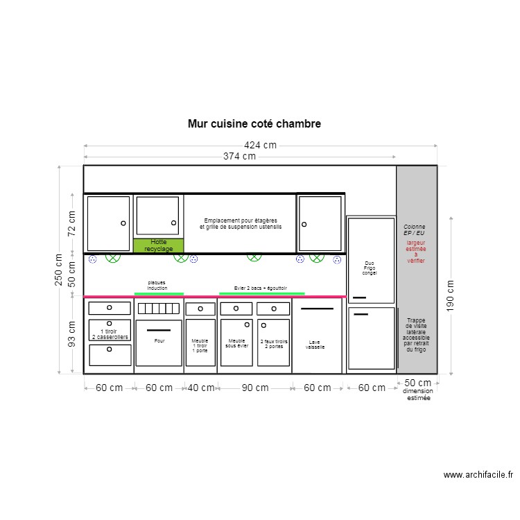 Coupe cuisine chambre. Plan de 0 pièce et 0 m2