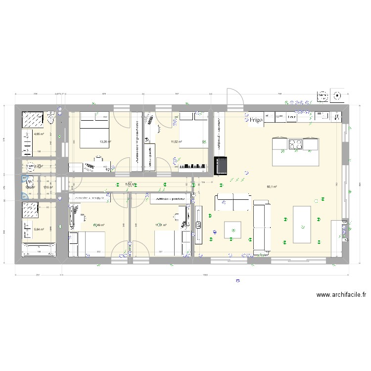 hangar 2023 V2 pour permis de construire. Plan de 11 pièces et 127 m2