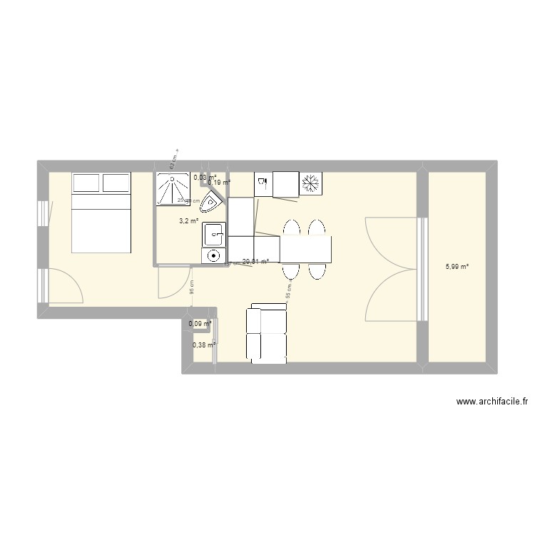 appartement les sablettes n4. Plan de 7 pièces et 39 m2