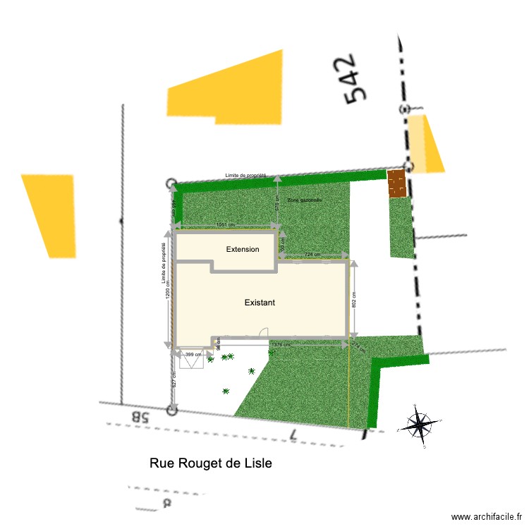 Maison extension avec cadastre. Plan de 2 pièces et 160 m2