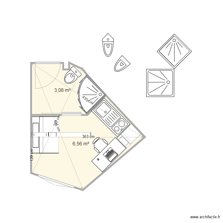 chambr4M. Plan de 2 pièces et 10 m2