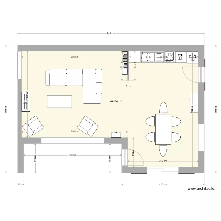 Aménagement pièce de vie V2 large. Plan de Aménagement pièce de vie V2 large. Plan de