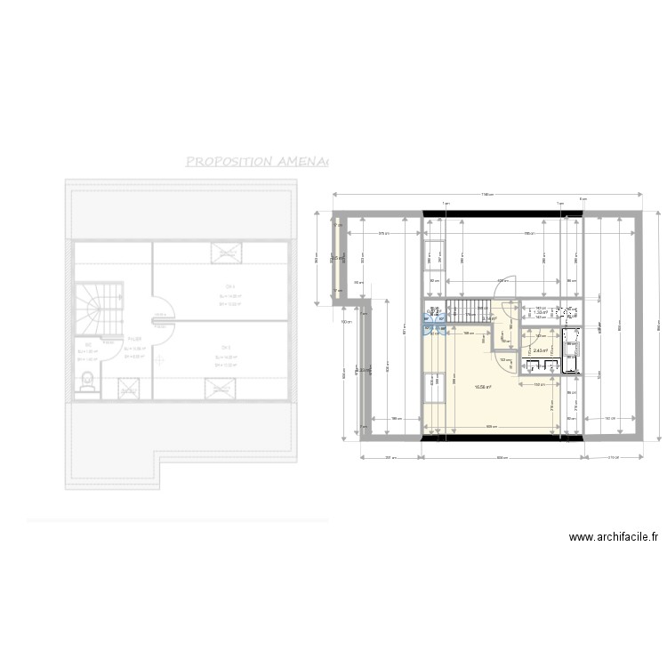 Etage mini avec cotes. Plan de 0 pièce et 0 m2