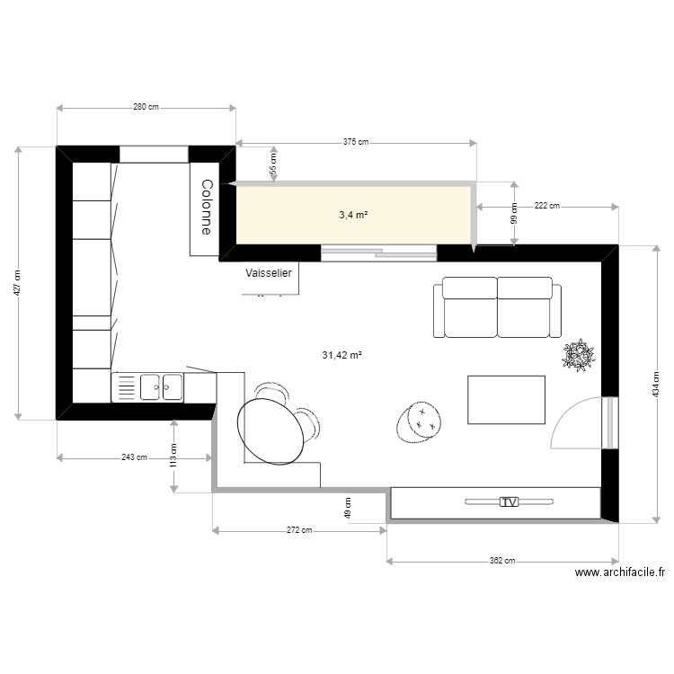 PLAN module 10. Plan de 2 pièces et 35 m2