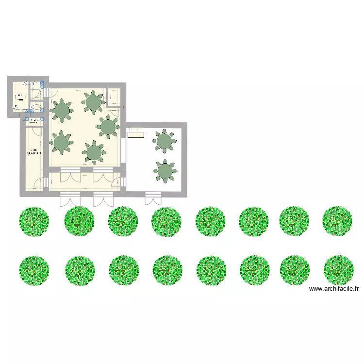 Ch&acirc;teau du Prieur&eacute; - le Grand Salon avec mobilier table de 8. Plan de 