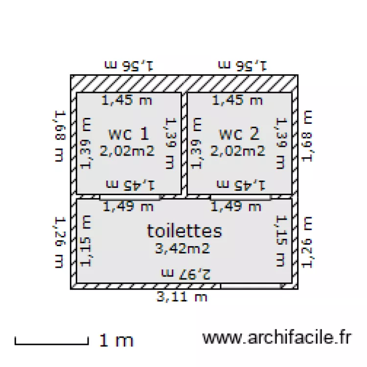 toilettes. Plan de 