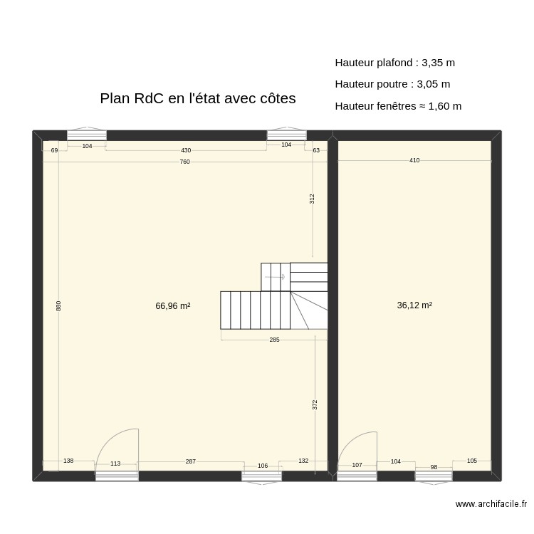 RDC en l'état avec côtes. Plan de 0 pièce et 0 m2