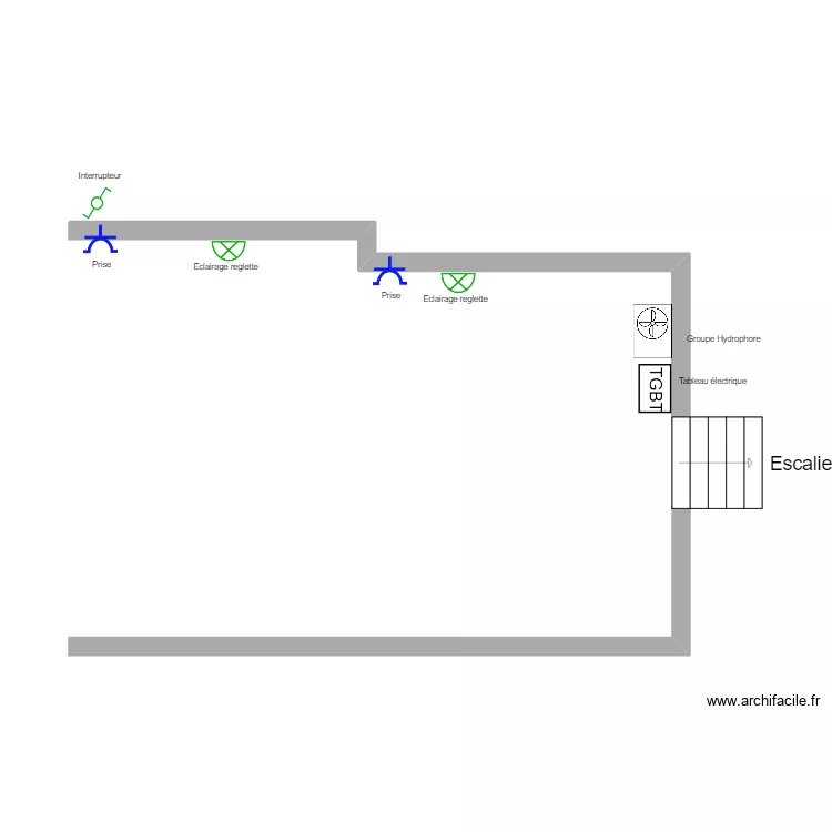 Hall toilette. Plan de 