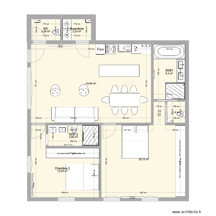 Olivet RDC aménagé. Plan de 8 pièces et 86 m2