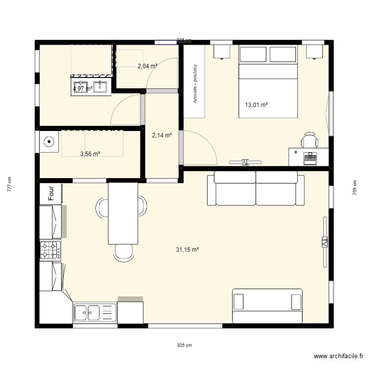 F2  II. Plan de 6 pièces et 57 m2