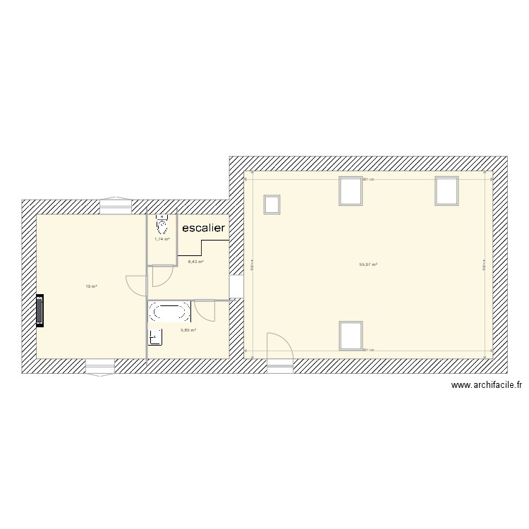 Etage 1 maison BOU. Plan de 5 pièces et 89 m2