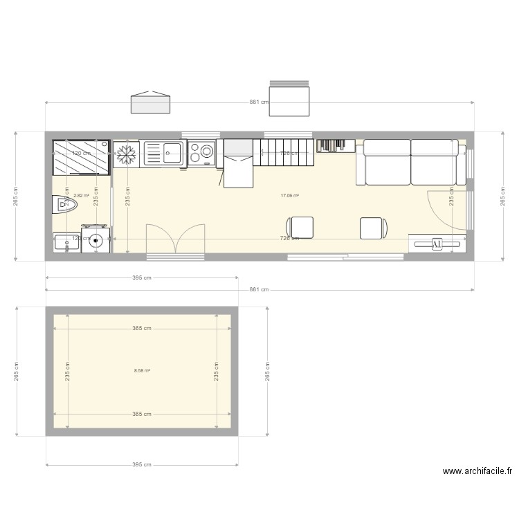 TINY HOUSE SUR REMORQUE AGRICOLE. Plan de 0 pièce et 0 m2