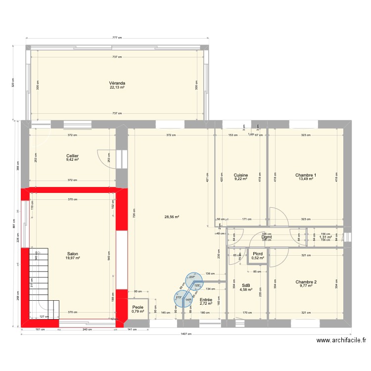 Maison transformations escalier gauche. Plan de 13 pièces et 125 m2