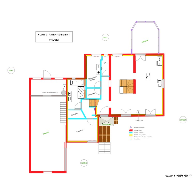 Plan d'aménagement_Projet_Peupliers. Plan de 2 pièces et 16 m2