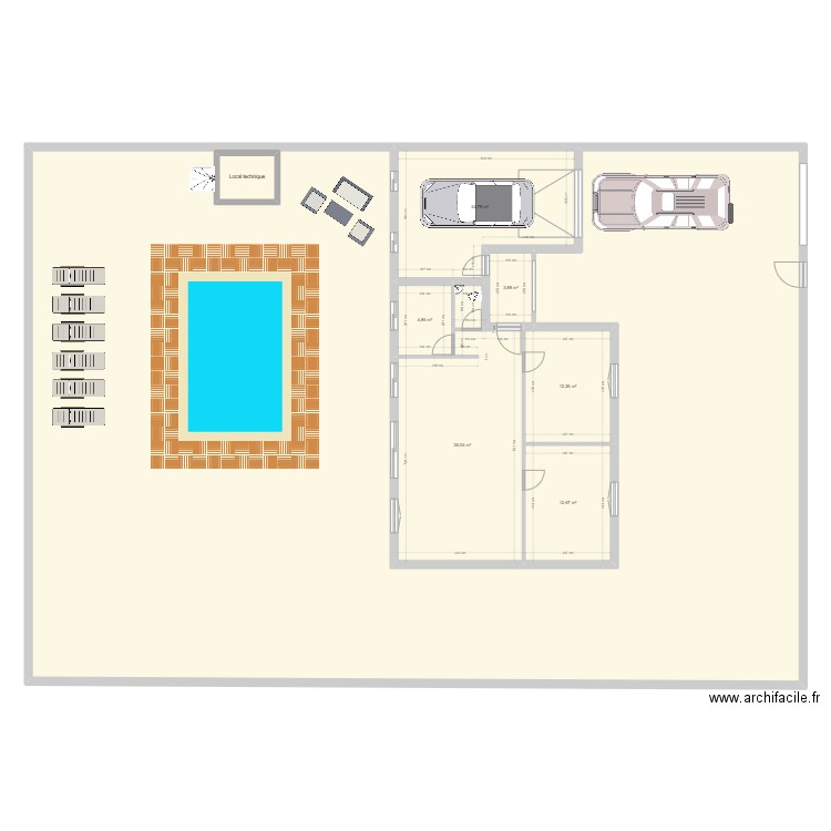 Maison 64 m² - 2 chambres - garage - terrain 500 m². Plan de 8 pièces et 504 m2