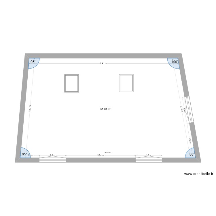 1er étage lot B . Plan de 1 pièce et 52 m2