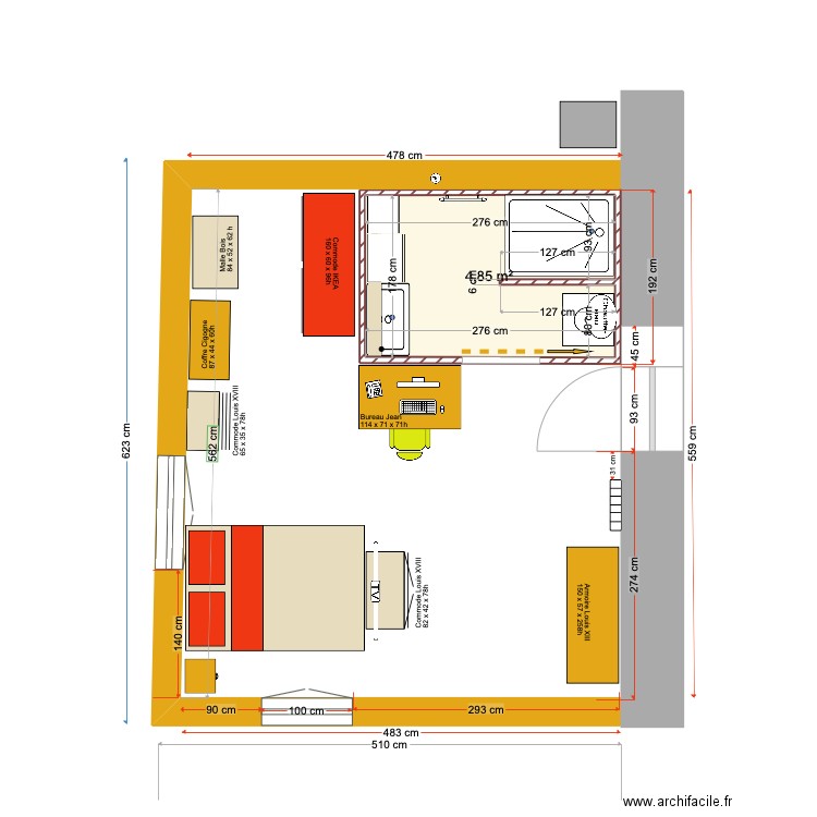 Meaulne SDB CH. Plan de 1 pièce et 5 m2