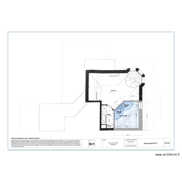 CORTAMBERT. Plan de 1 pièce et 10 m2