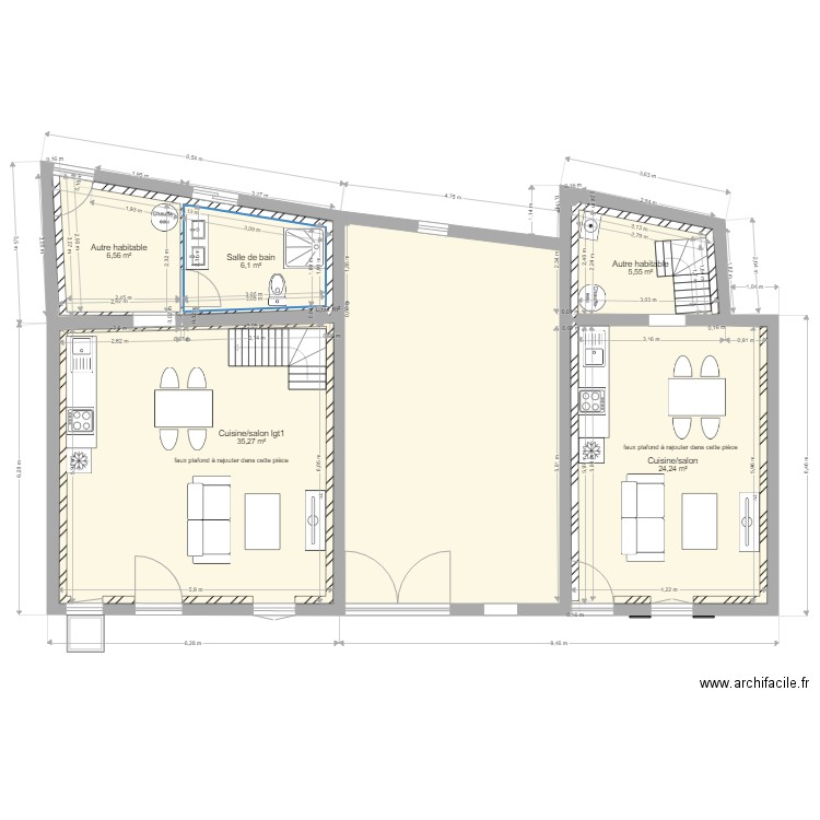 avec suppression tremie. Plan de 33 pièces et 343 m2