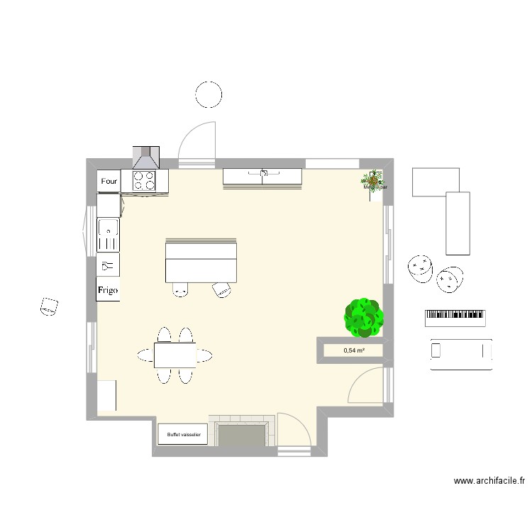 Pièce de jour . Plan de 2 pièces et 48 m2