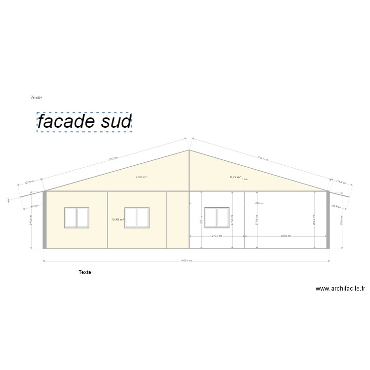 facade sud1. Plan de 3 pièces et 33 m2