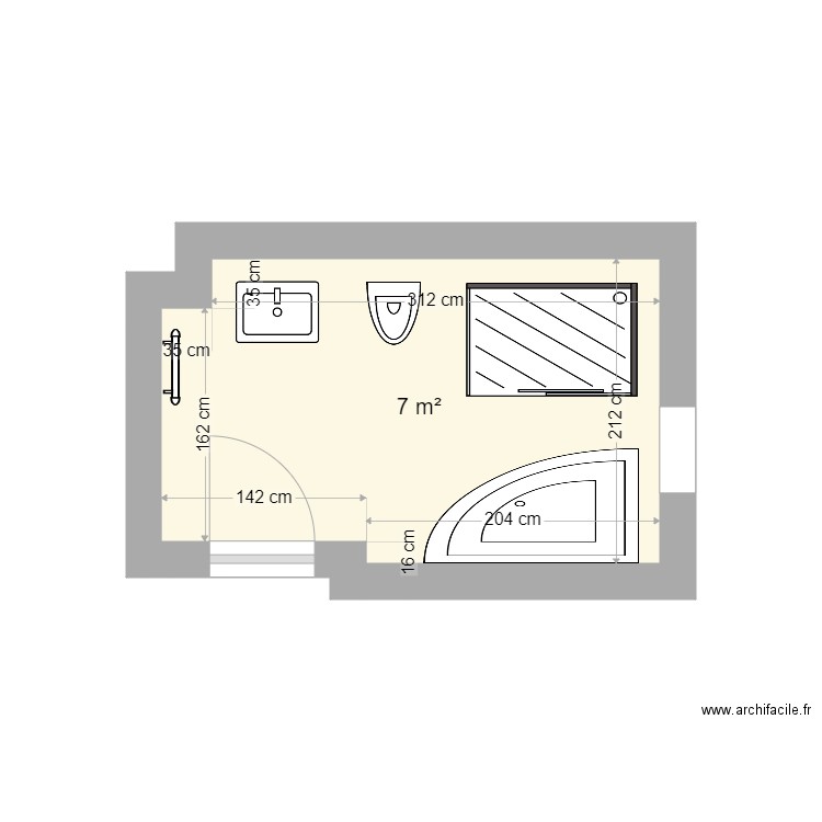 SDB D et M. Plan de 1 pièce et 7 m2