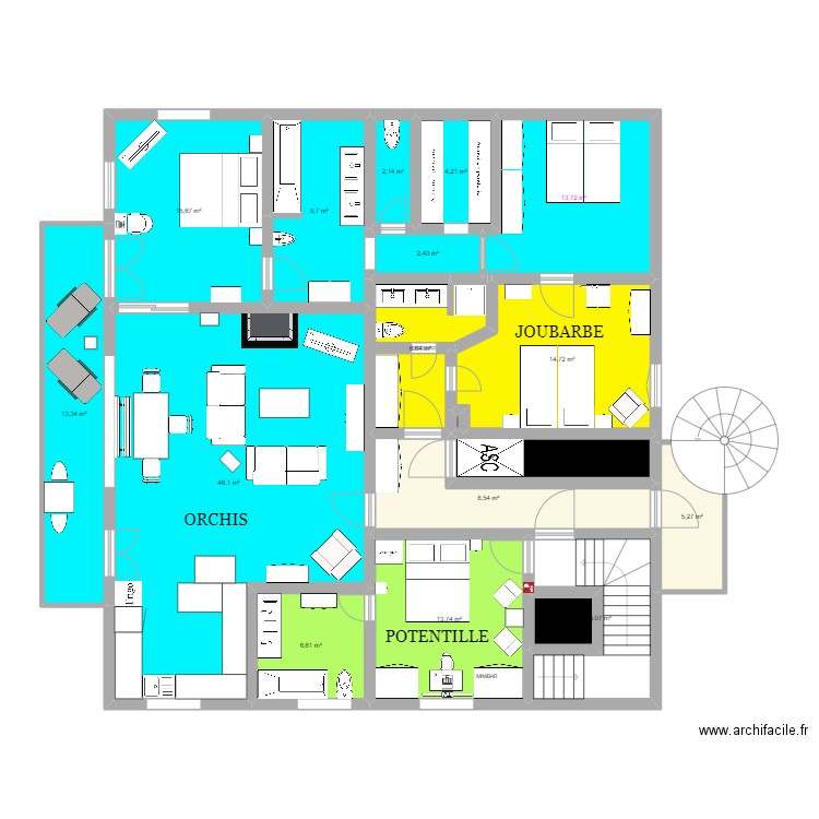 CDA 4. Plan de 18 pièces et 179 m2