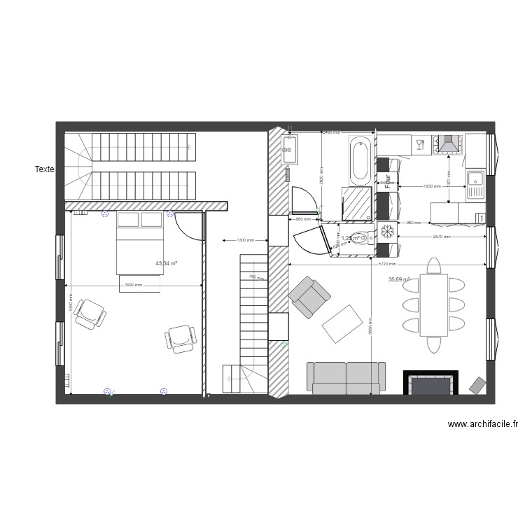 appart 2eme etage grande chambre wc modif escal 2. Plan de 4 pièces et 87 m2