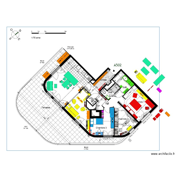 FINAL plan indice 10 AMENAGEMENT mobilier V4 canapé 3 places de Lille dos terrasse et Bureau. Plan de 0 pièce et 0 m2