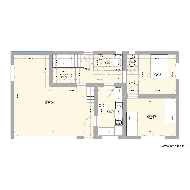 chalet actuel appartement 2 . Plan de 9 pièces et 77 m2
