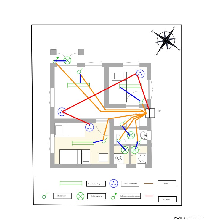 Internat du Lycée Anbohimandroso: maison garde internat essai. Plan de 3 pièces et 11 m2