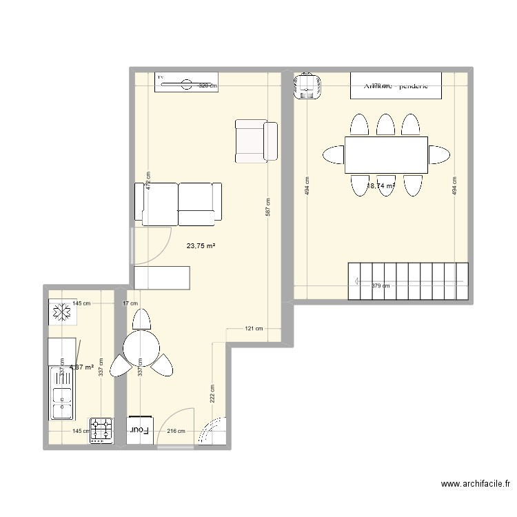 RdC Patrick. Plan de 3 pièces et 47 m2