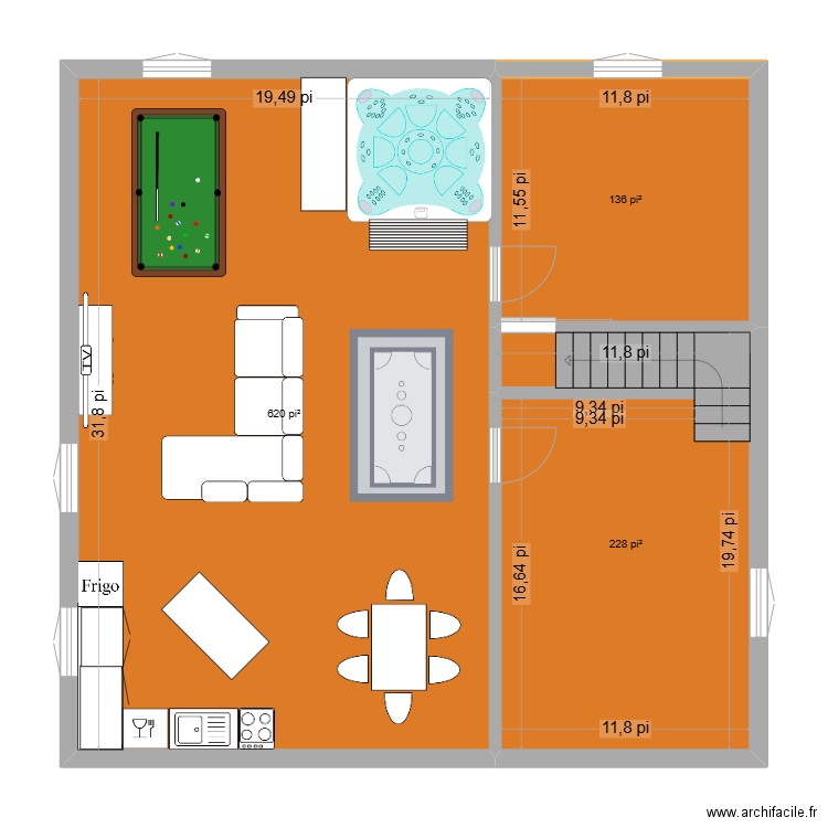 cave. Plan de 3 pièces et 91 m2