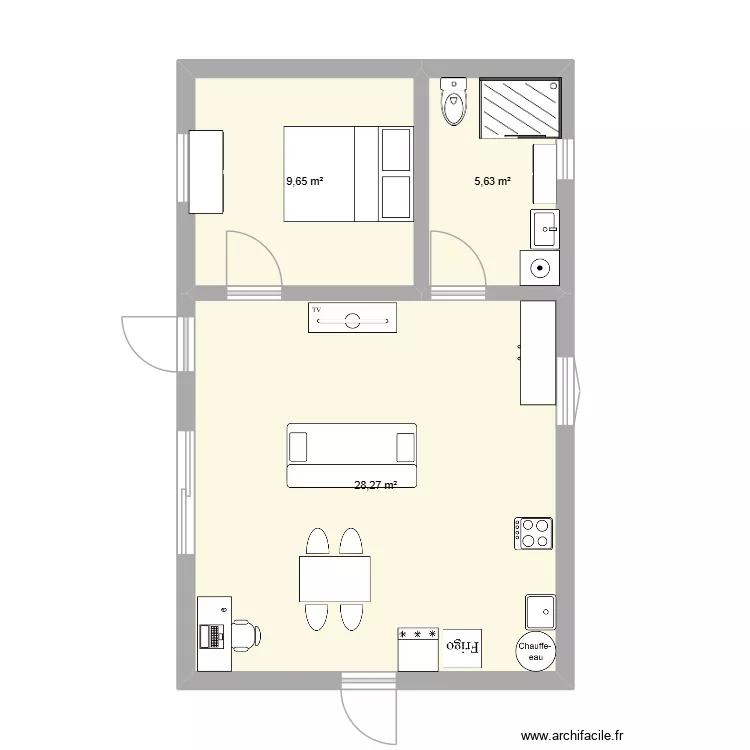 maison. Plan de 3  et 44 m²