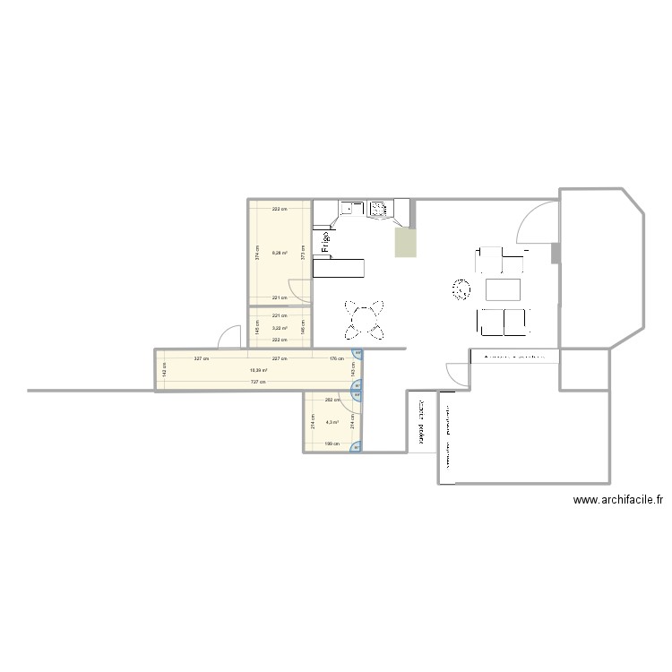La cresta. Plan de 4 pièces et 26 m2