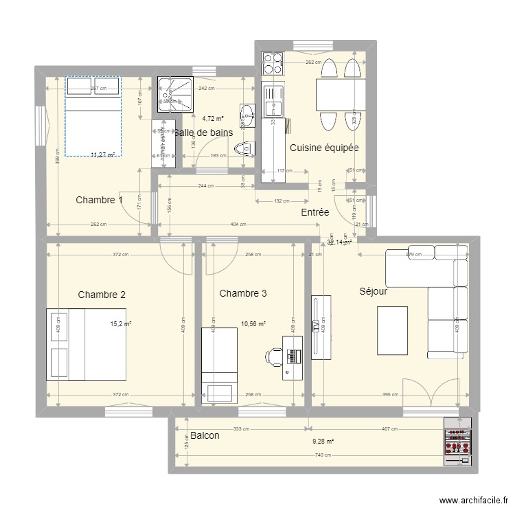22032 - Plans Rez-supérieur. Plan de 6 pièces et 83 m2