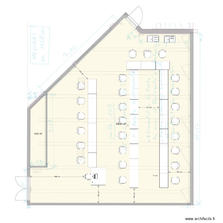 FAC SALLE 108  25 POSTES. Plan de 2 pièces et 112 m2