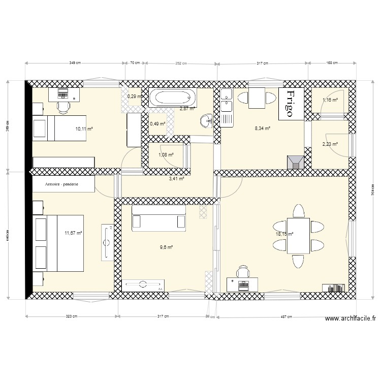 vernon. Plan de 12 pièces et 69 m2