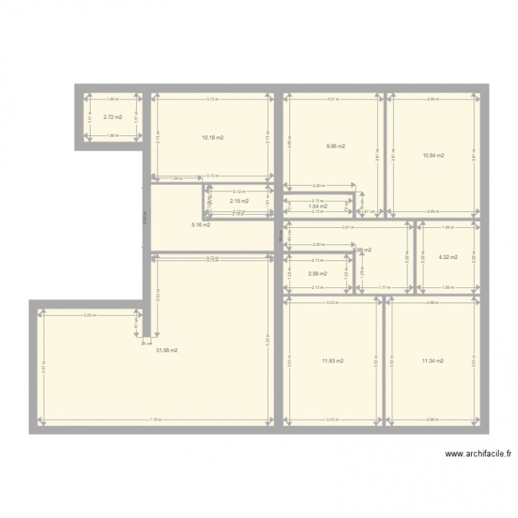 mounzire. Plan de 13 pièces et 110 m2