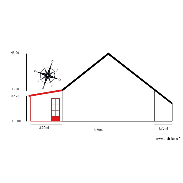 facade EST   SV. Plan de 1 pièce et 44 m2