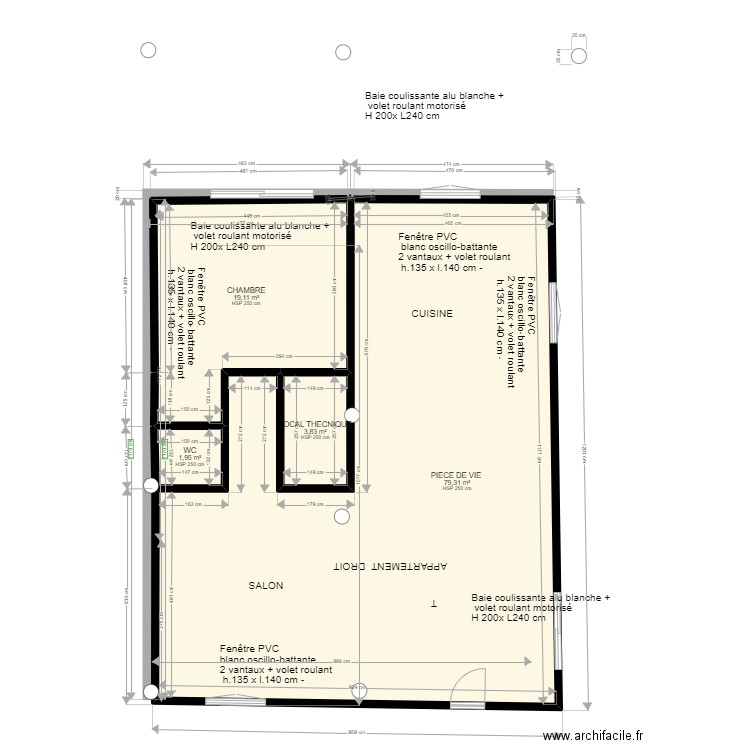 PLAN MESURE DE REL  APPARTEMENT DROIT 15/10 MACON. Plan de 4 pièces et 104 m2